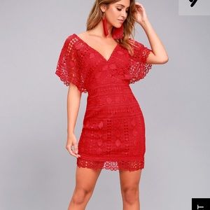 LULU's First Kiss Red Lace Dress Size Small